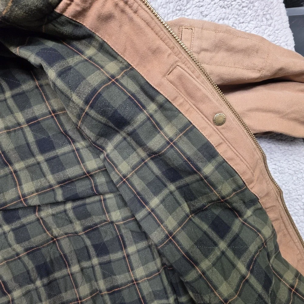 Duluth Trading Co Vintage Hooded Canvas Chore Work Jacket Flannel Lined Size 2XL
